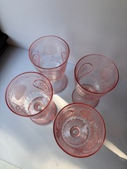 Wine Goblets Pink Pressed Glass Set 4 Bormioli Rocco Romantic Bar Ware Italian