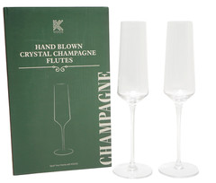 Set of 2 Wedding Toasting Wine Glasses Hand Blown Crystal Champagne Flutes