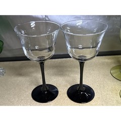 Wine Glasses Luminarc Domino Black Stem Vintage Goblets France 3 Sizes Set Of 10