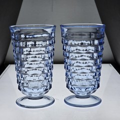 2 Indiana Glass Ice Blue Whitehall Colony Cubist Footed Drinking Glasses 6″