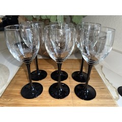 Wine Glasses Luminarc Domino Black Stem Vintage Goblets France 3 Sizes Set Of 10