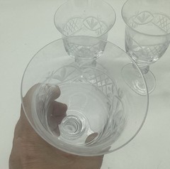 Set Of 4 Heavy Glass Fancy Etched Goblets- Set Of 4