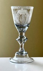 Antique 18th Century Light Blue Glass Cordial Engraved Crowned Monogram