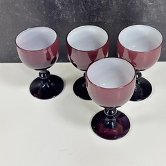 4 Carlo Moretti Cased Glass Amethyst Purple White Cordial Sherry Glasses 4.25″
