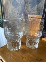 2 Indiana Glass Co Crystal Ice Textured Glass Low Ball Set 1960s MCM 5”