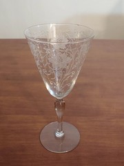 L1 Fostoria WOODLAND Etch 264 Elegant Depression Glass 4 WATER GOBLETS Stem 660