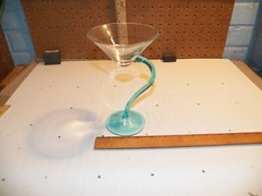 Vintage LIBBEY Bravura Martini Glass w/ Aqua Blue Curved Stem