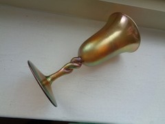 SALE Lovely Steuben Goblet in Gold Aurene Glass with Twisted Stem Marked