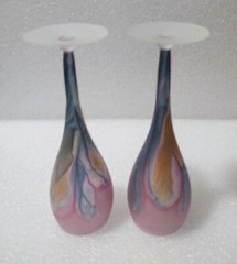 Vtg. Fine Set of 2 REUVEN ART NOUVEAU Wine or Water Art Glass Stemware Purple