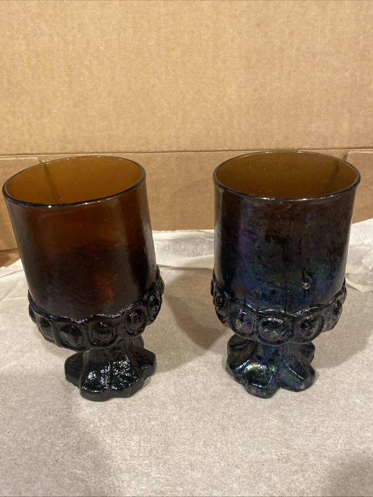 Tiffin Franciscan Madeira Glass Smoke Brown Wine Goblet Footed Stem 5″ Vintage