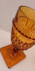 Vintage Indiana Glass Amber Mt. Vernon Footed Goblet Glass Square Base