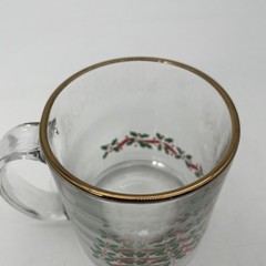 Set 6 Holly Berry Clear Glass Beer Mugs Gold Rim Christmas USA