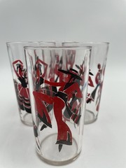 4 MCM Libbey Flamenco Dancer Glass Tumblers Red & Black (D7)