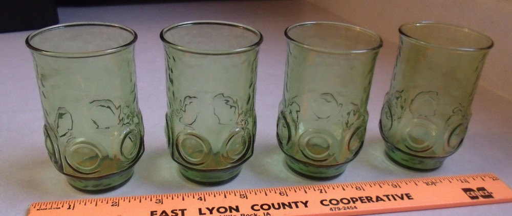 Lot 4 Vtg MCM Anchor Hocking Green Heritage Juice Glasses Tumblers