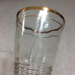 Gold Rimmed Clear Glass Lot of 6 Wine Glasses & Goblets Iced Tea 6-5/8″ Ribbed