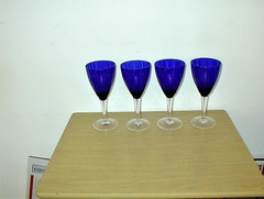 Set of 2 Elegant Colbalt/Royal Blue Wine Glasse with Clear Stems FLUTED INSIDE