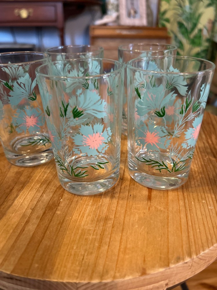 Taylor Smith Ever Yours Boutonniere Juice Glasses Set of 5 MCM Floral Design