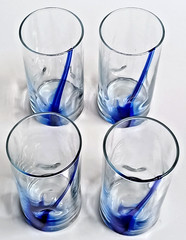 Libbey Cobalt Blue (4) Drinking Glasses Ribbon Twist Swirl Dimple Thumbprint