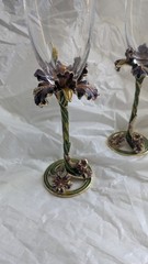 Enameled Bronze Swarovski Crystals Champagne Flute Glass Austria Flowers Bird FF