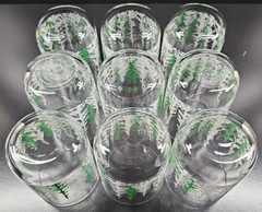 9 Libbey Snowy Evergreen White Trees Old Fashioned Set Vintage Drink Tumbler Lot