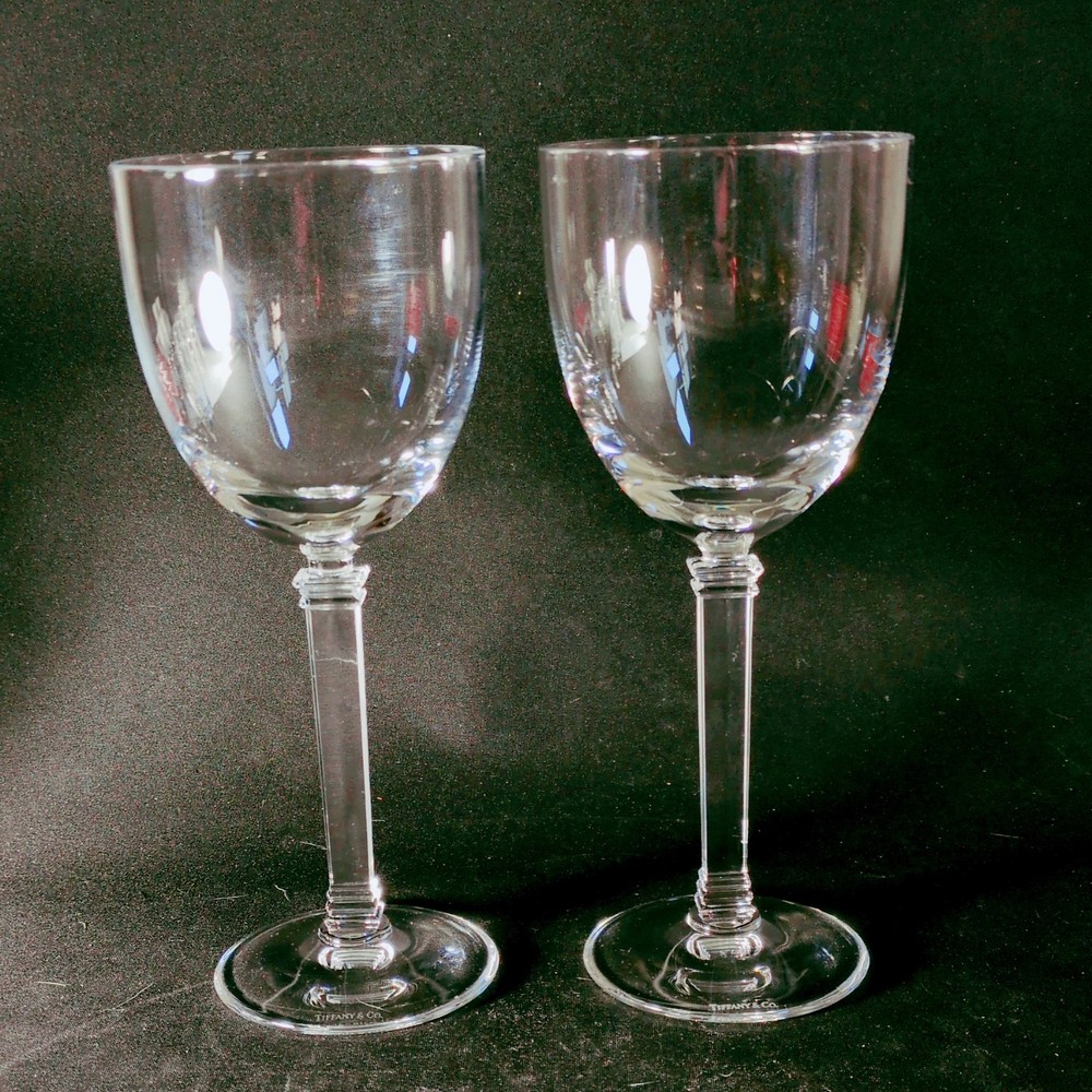 TIFFANY & CO HAMPTON WHITE WINE GLASSES, Blown Lead Crystal, 7 7/8″, 6 Oz, 2PCS