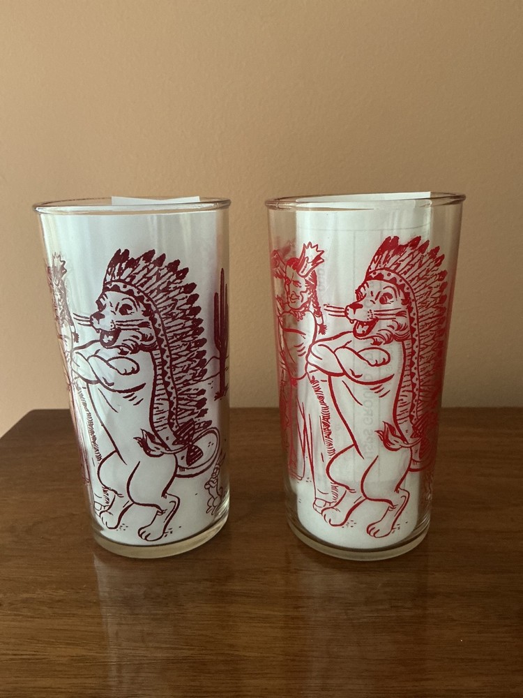 LOT of 2 LUKE THE LION PEANUT BUTTER GLASS TUMBLERS MONARCH FOODS