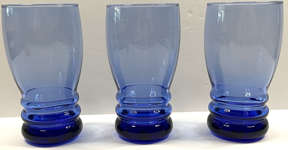 Set of 3 Libbey Bangles Cobalt Blue 16 oz Cooler Glass Tumblers~6.25″~Heavy base