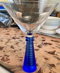 Artland Prescott Martini Glass Cobalt Blue Frosted Waves Hand Blown Barware MCM