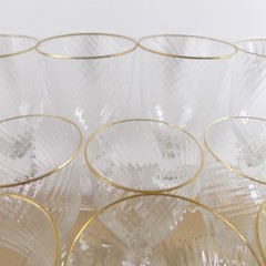 10 Carlo Moretti Murano Glass C84 Large Crystal Glass Goblets Swirl Gold Edge