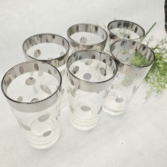 6 MCM Dorothy Thorpe 1960’s Highball Tumbler Silver Rim Polka Dots Retro Barware
