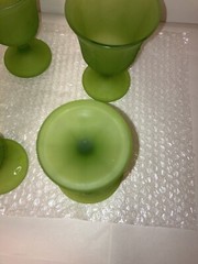 Vintage Frosted Glass Goblets Green Grape Pattern Set 8 No chips