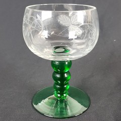 Austrian 4 oz Roemer Emerald Green 3 Bubble Stem Wine Glass Etched Grape 4.25″