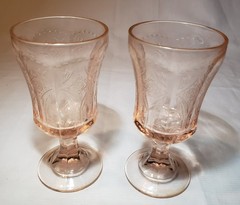 Pair of Vintage Indiana Glass Pink Madrid Recollection Water Goblets