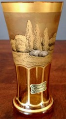 Egermann 1920’s Amber & Gold Gilded Art Deco Austrian Hills Scene Gorgeous and..