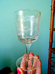 Mitchell Etched Rummer Goblet Wine Glass Fern & Berry c 1860 Antique