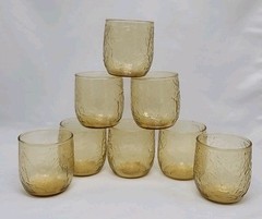 SET OF 8 MCM ANCHOR HOCKING SHERWOOD HONEY EMBOSSED LEAF DESIGN TUMBLER GLASSES