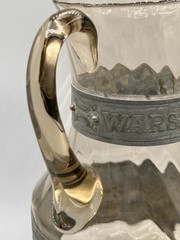 Vintage Silver Pewter Etched Wine Pitcher Ewer Warszawa Smoky Glass W/5 Glasses