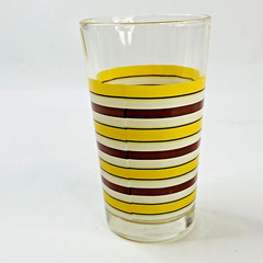 Set of 8 Vintage Tumblers Glasses Amber Glass Red Yellow Stripe