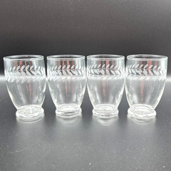 4 Vtg Anchor Hocking Laurel Leaf Etched Juice Glass Tumblers 3 5/8″ 5 oz