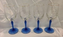 4 Vintage Lenox Crystal Wine Glasses Cobalt Blue Stem Dual Swag Draped Gold Rim