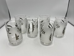 Libbey Silver Foliage Glass Frosted Silver Leaf 12oz Drinking Tumbler Lot of 6