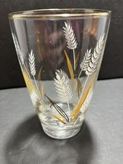 Vintage Libbey Wheat Spray Pattern Drinking Glass 4.75″ Tall Gold Rimmed MCM
