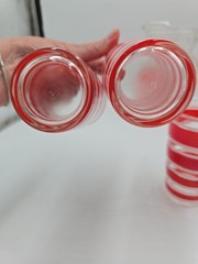 Vintage Hazel Atlas Red White Candy Stripe Pitcher & 6 Tumblers MCM Glass Set…
