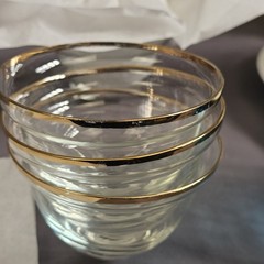 Romanian Gold Crystal Wine Glass Dessert Bowl Arcadia Rumania Set of 8