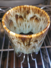 Mid Century Foam Drip Glazed Pottery Tumbler USA