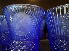 Vintage Cobalt Blue Avon Cameo Goblets Wine Glasses Set of 18