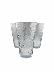 Set of 3 Vintage Textured Glass Tumblers Hammered Drinking Glasses 6”