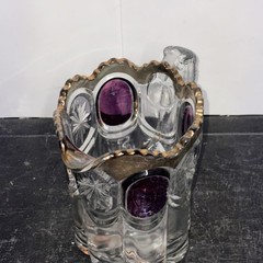 Vintage EAPG Bulls Eye & Starburst Pitcher W/ Amethyst Stain US Glass Co