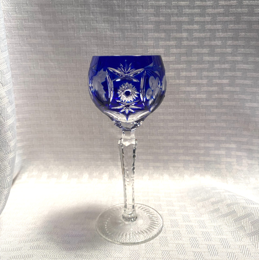 NACHTMANN TRAUBE SHERRY GLASS 5 1/2″ COBALT BLUE CUT TO CLEAR CRYSTAL BOHEMIAN