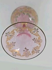 Venetian Enameled Figural Landscape Scene Pink Champagne / Sherbert Glass 6″ #6